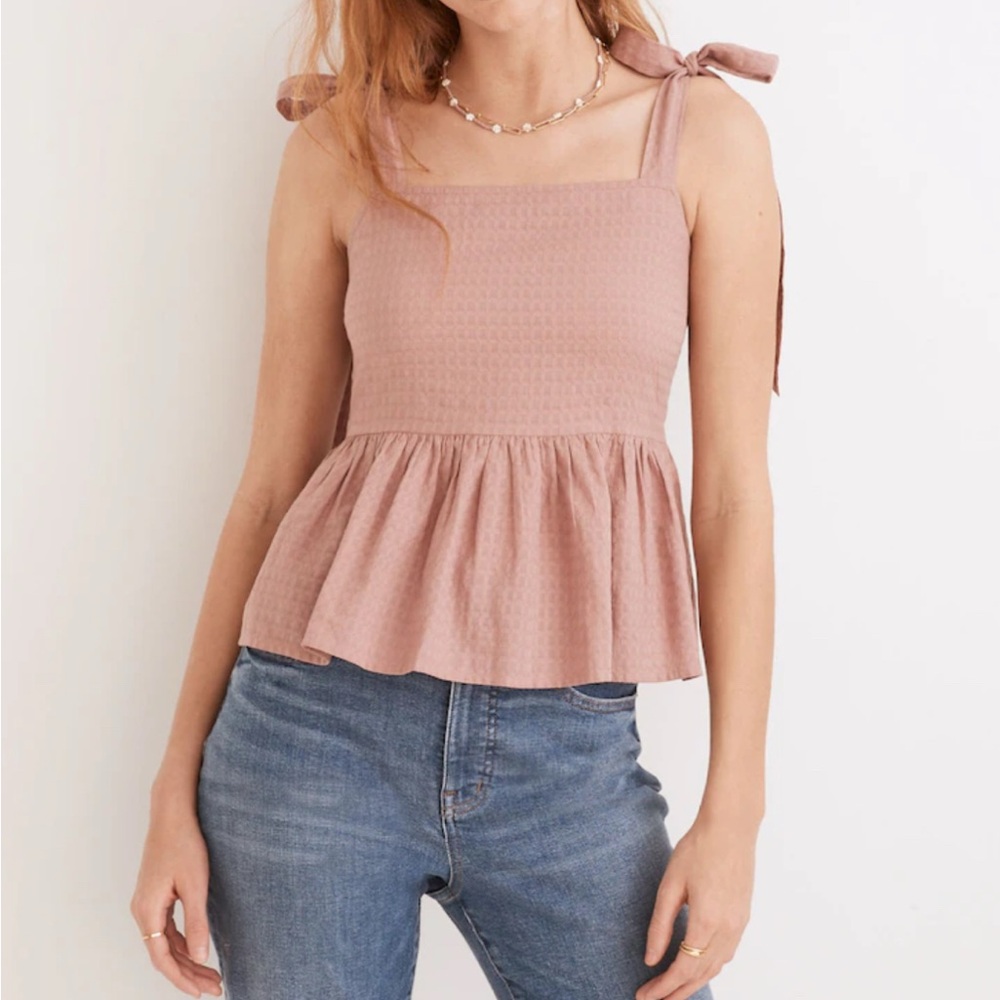 [Madewell] Dusty Pink Textured Dress with Tie Straps